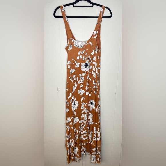 Anthropologie Ruffled Floral Midi Dress Brown Size‎ Medium Stretchy soft wrap - Picture 7 of 7